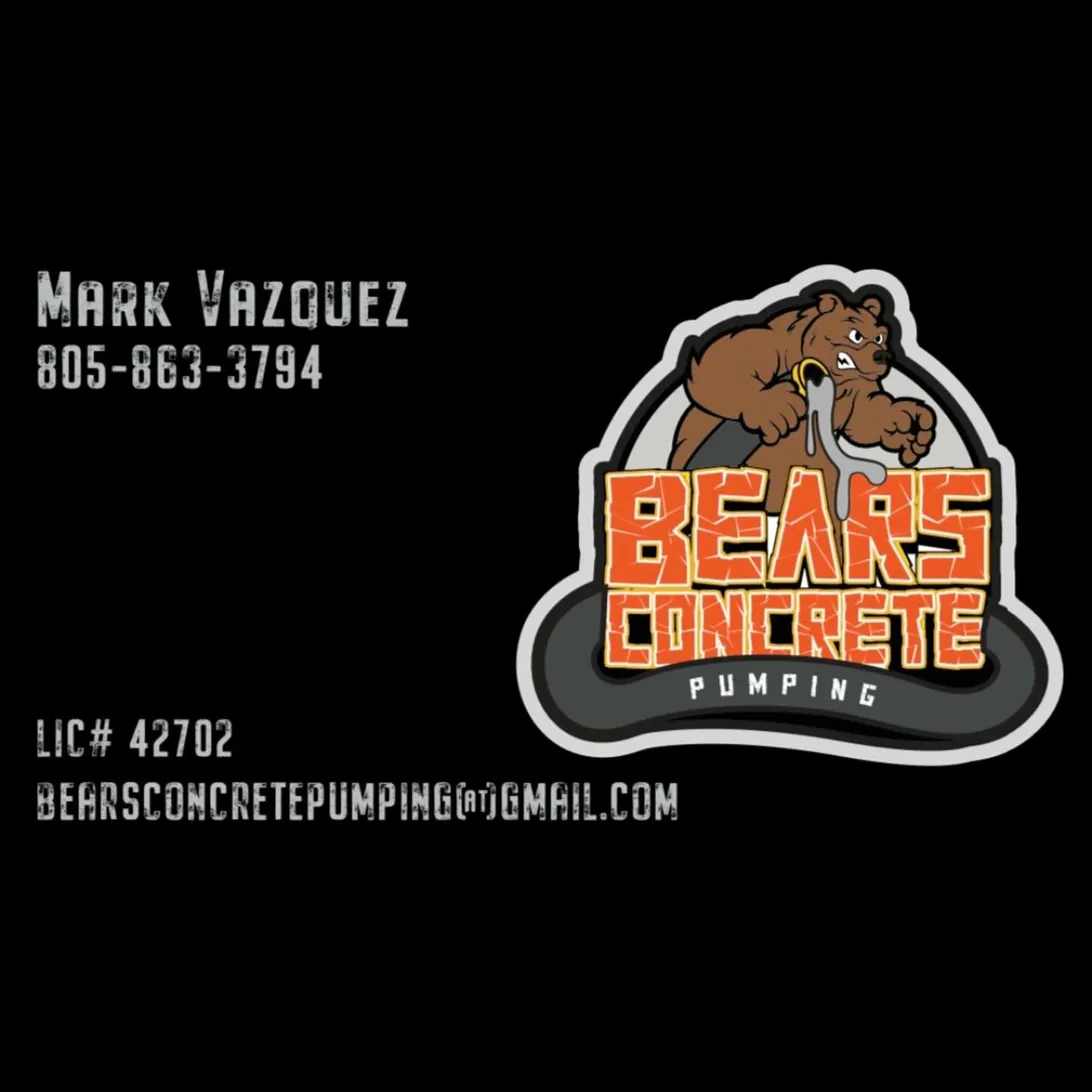 Bears Concrete Pumping business card — Mark Vázquez, 805-863-3794, Lic# 42702